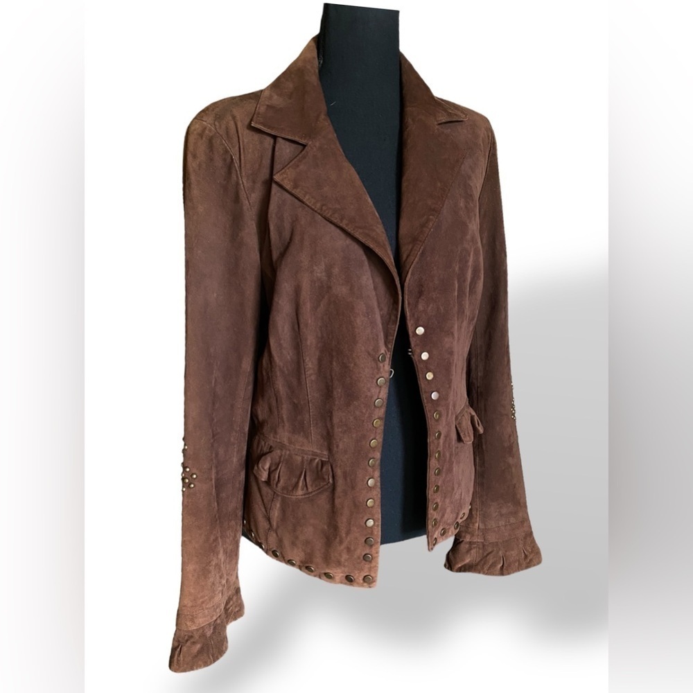 ELEMENTS Leather Suede Studded Jacket Women’s Size 10 Brown NWOT Gorpcore